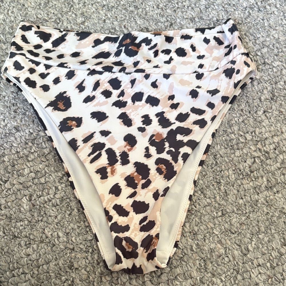 aerie Leopard Print High-Waist Bikini Bottoms in White, Black, Brown